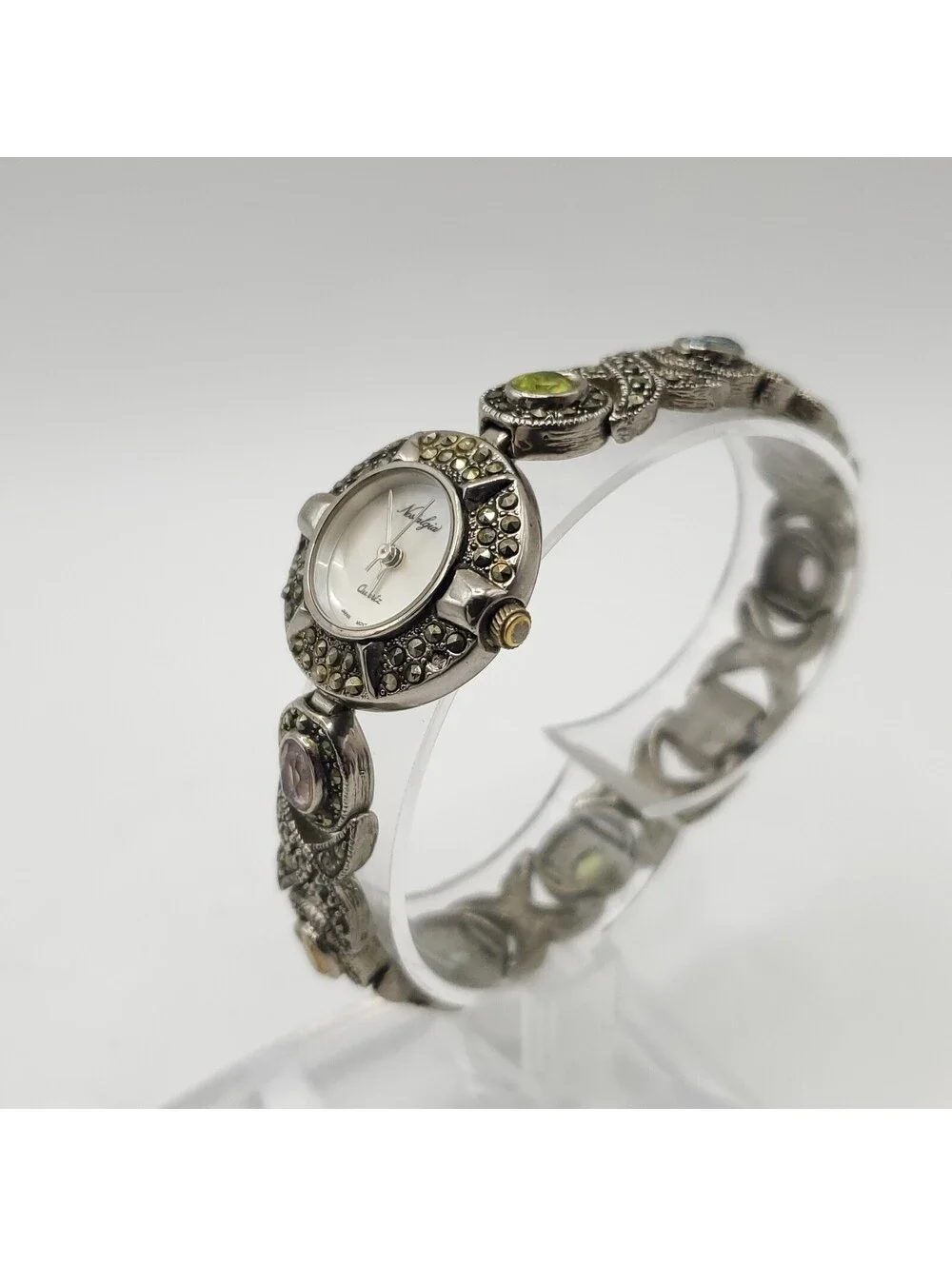 Nostalgia Quartz Gem Band Womens 22mm Watch MOP Dial New Battery